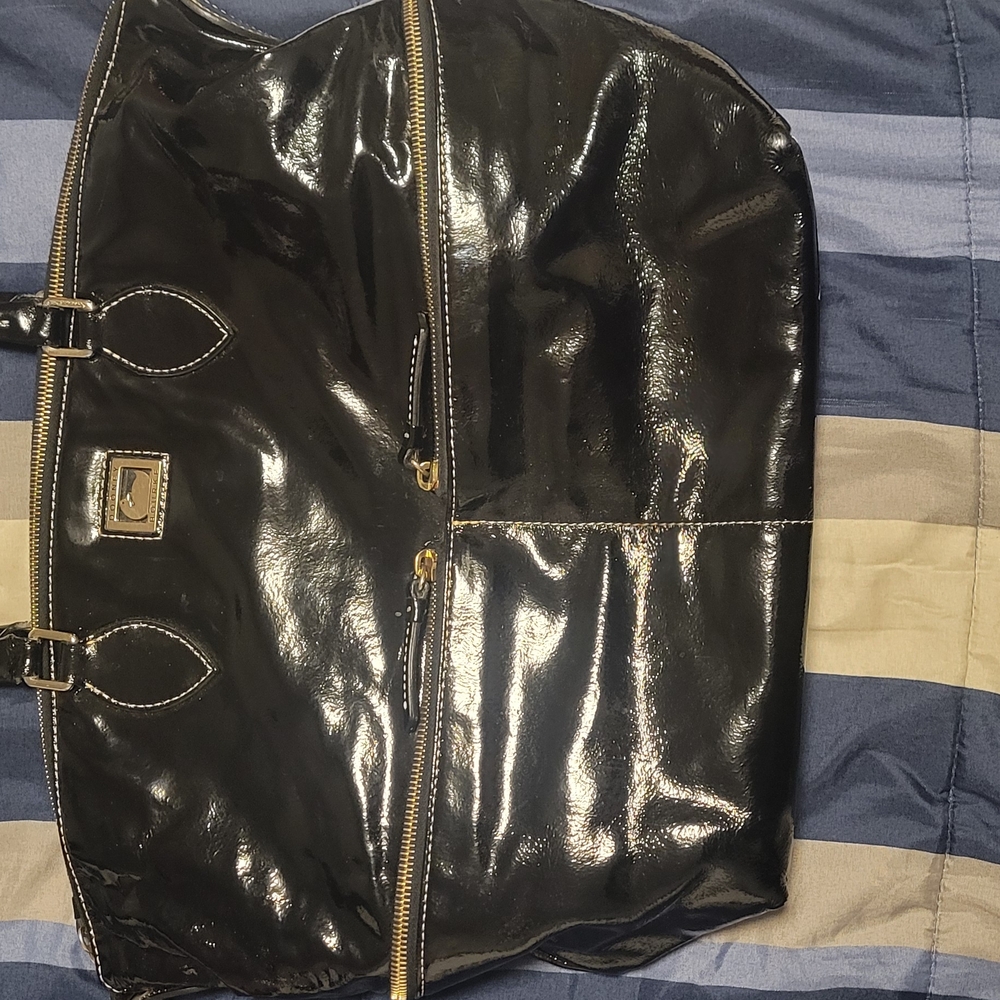 Dooney & Burke Black Structured Tote with Textured Fabric and Rounded Handles - Picture 2 of 6